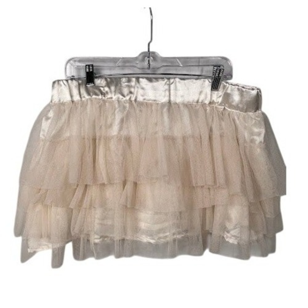 Vintage Wet Seal Cream Champagne Tiered Tulle Mini Skirt XL Y2K Balletcore
